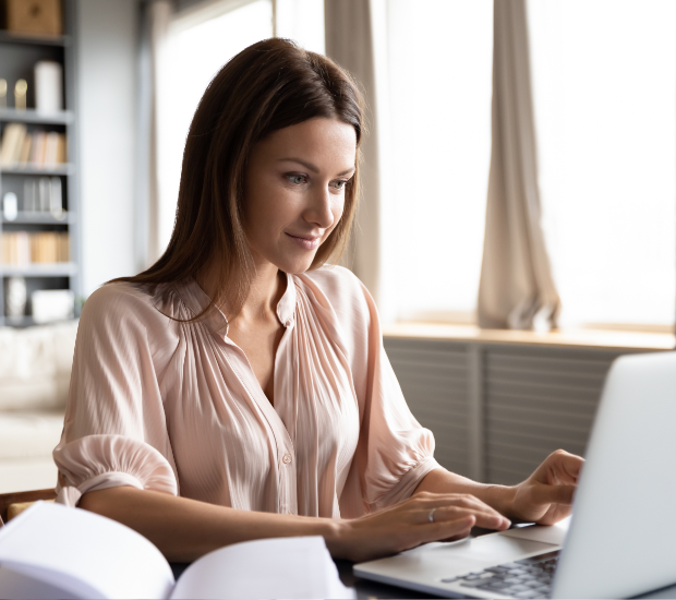 Woman working on a laptop